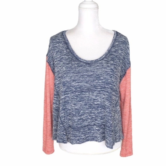 Free People We The Free blue top tee red stripe long sleeves small - Picture 1 of 12